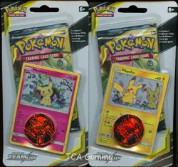 2x Sealed TEAM UP Blister Packs (Pikachu SM162 + Mimikyu SM163) Pokemon Cards - Image 1