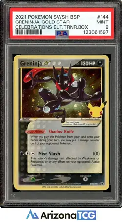 Pokemon 2021 Greninja Gold Star SWSH144 25th Stamp Celebrations ETB PSA 9 - Image 1