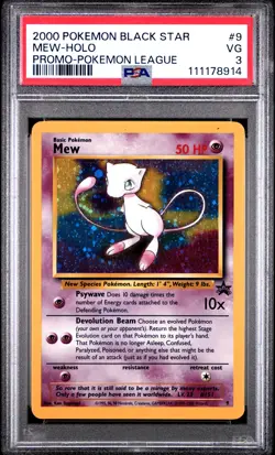 2000 POKEMON PROMO BLACK STAR POKEMON LEAGUE #9 MEW-HOLO PSA 3 - Image 1