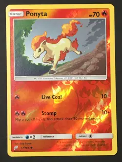 Pokemon TCG Ponyta 17/181 SM Team Up Reverse Holo Common NM - Image 1