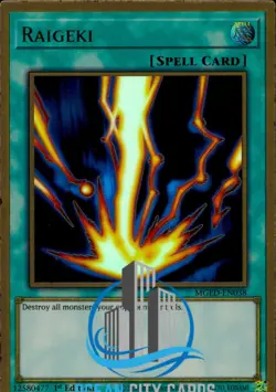 Yugioh Raigeki MGED-EN038 Gold Rare Near Mint 1st Edition - Image 1