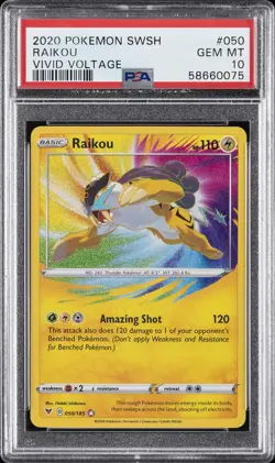 2020 POKEMON SWORD & SHIELD VIVID VOLTAGE #050 RAIKOU PSA 10 - Image 1