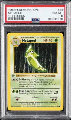 1999 POKEMON BASE SET 1ST EDITION #54 METAPOD PSA 8 - Image 1