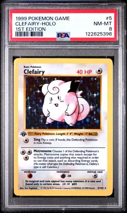 1999 POKEMON BASE SET 1ST EDITION #5 CLEFAIRY-HOLO PSA 8 - Image 1
