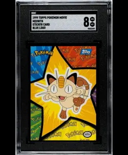 1999 Topps Pokemon Movie Meowth Sticker Card Blue Logo SGC 8 NM-MT - Image 1