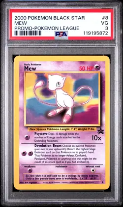 2000 POKEMON PROMO BLACK STAR POKEMON LEAGUE #8 MEW PSA 3 - Image 1