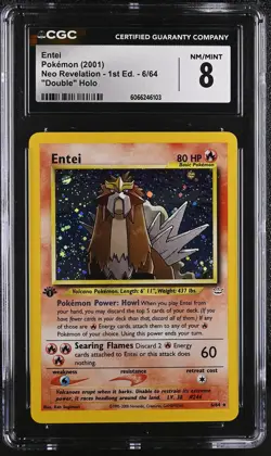 CGC 8 Entei Neo Revelation 1st Edition 6/64 Double Holo Pokemon Card - Image 1