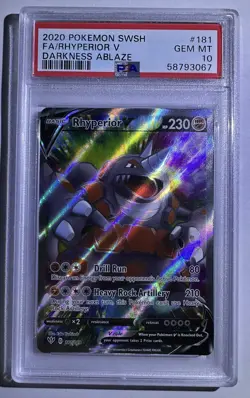 2020 Pokemon Darkness Ablaze Rhyperior V Full Art #181 PSA 10 - Image 1