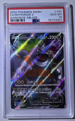 2020 Pokemon Darkness Ablaze Rhyperior V Full Art #181 PSA 10 - Image 2