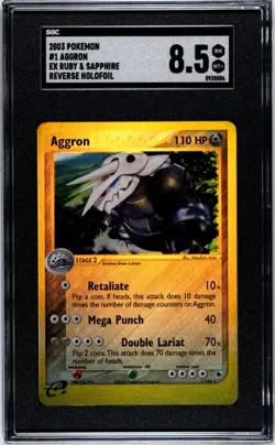 SGC 8.5 NM MINT + Aggron 1/109 ex Ruby & Sapphire Reverse Holo Rare 2003 Pokemon - Image 1