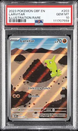 2023 POKEMON OBF EN-OBSIDIAN FLAMES ILLUSTRATION RARE #203 LARVITAR PSA 10 - Image 1
