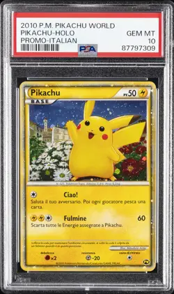 2010 POKEMON PIKACHU WORLD PROMO ITALIAN PIKACHU-HOLO PSA 10 - Image 1