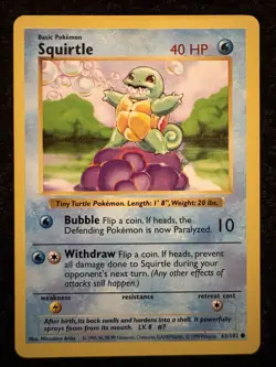 Squirtle 63/102 Shadowless Base Set Common Pokemon Card MP - Image 1