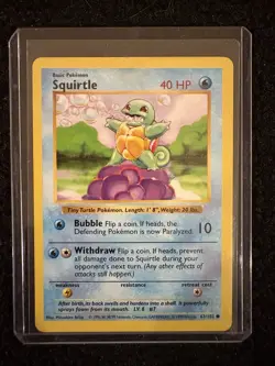 Squirtle 63/102 Shadowless Base Set Common Pokemon Card MP - Image 4
