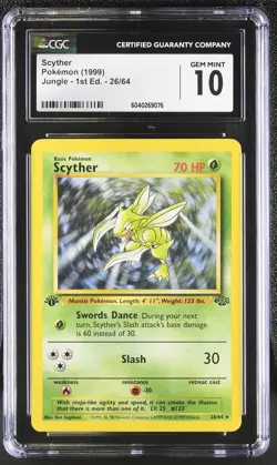 CGC 10 GEM MINT Scyther 1999 Jungle 1st Edition 26/64 Pokemon Card - Image 1