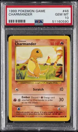 1999 POKEMON BASE SET UNLIMITED #46 CHARMANDER PSA 10 - Image 1