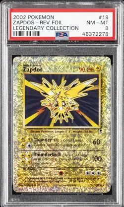 2002 POKEMON LEGENDARY COLLECTION #19 ZAPDOS-REVERSE FOIL PSA 8 - Image 1