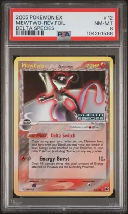 2005 POKEMON EX DELTA SPECIES #12 MEWTWO-REVERSE FOIL PSA 8 - Image 1