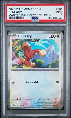 2025 POKEMON PRE EN-PRISMATIC EVOLUTIONS MASTER BALL REVERSE HOLO BUNEARY PSA 9 - Image 1