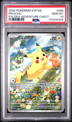 2024 POKEMON SVP EN-SV BLACK STAR PROMO PALDEA ADVENTURE CHEST PIKACHU PSA 10 - Image 1