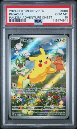 2024 POKEMON SVP EN-SV BLACK STAR PROMO PALDEA ADVENTURE CHEST PIKACHU PSA 10 - Image 1