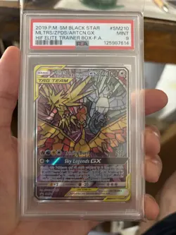 Pokemon Moltres Zapdos Articuno GX Full Art Hidden Fates Promo SM210 PSA 9 Mint - Image 1