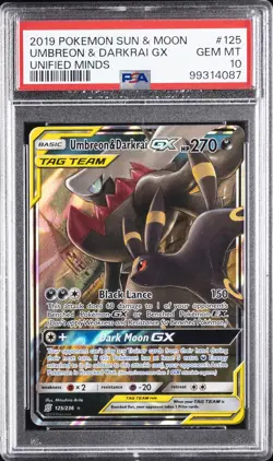 2019 POKEMON SUN & MOON UNIFIED MINDS #125 UMBREON & DARKRAI GX PSA 10 - Image 1
