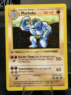 Pokemon TCG Machoke Base Set, 1st Edition Uncommon Card LP 34/102 - Image 1