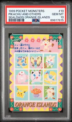 1999 POCKET MONSTERS SEALDASS ORANGE ISLANDS #10 PIKACHU AND OTHERS PSA 10 - Image 1