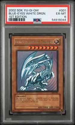 2002 YU-GI-OH! STARTER DECK: KAIBA 1ST ED #001 BLUE-EYES WHITE DRAGON PSA 6 - Image 1
