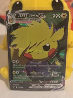 Pikachu Cosplay GREEN VCOS Holo Foil Card Fan Art Cute Anime Pokemon FS - Image 1