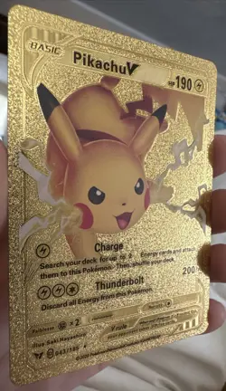 Pikachu V Gold Pokemon Trading Card Collectible Fan Art - Image 1