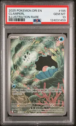 2025 POKEMON DRI EN-DESTINED RIVALS ILLUSTRATION RARE #195 CLAMPERL PSA 10 - Image 1