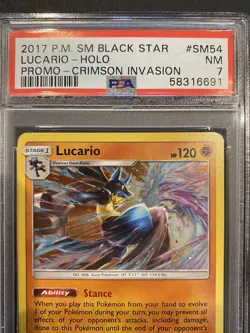 Pokemon TCG Lucario SM Black Star Promo SM54 Promo Cosmos Holo Rare PSA NM 7 - Image 1