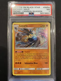 Pokemon TCG Lucario SM Black Star Promo SM54 Promo Cosmos Holo Rare PSA NM 7 - Image 2