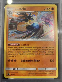 Pokemon TCG Lucario SM Black Star Promo SM54 Promo Cosmos Holo Rare PSA NM 7 - Image 3