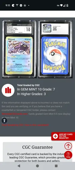 (POP 7) CGC 10 GEM MINT Pokemon Reverse HOLO Whiscash 48/97 EX Dragon 2003 - Image 4