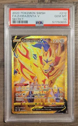 2020 Pokemon Sword & Shield Legendary Zamazenta V Gold Secret 212 FA PSA 10 Gem - Image 1