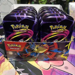 Pokemon Mega Evolution Mini Tin Display with 10 EMPTY TINS Pokemon Cards - Image 1