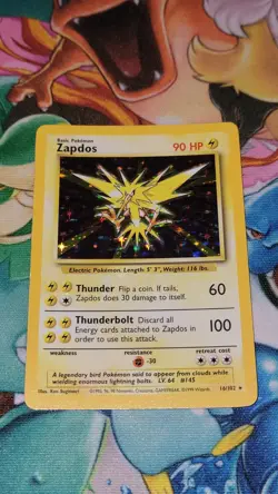 Zapdos 16/102 Holo Rare - Base Set Pokemon Card Vintage WOTC - LP/NM - Image 1