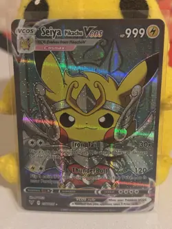 Pokemon TCG Seiya Poncho Pikachu VCOS Cosplay Custom Full Art Shiny Holo Card - Image 1