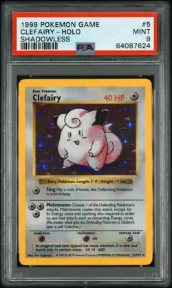 1999 POKEMON BASE SET SHADOWLESS #5 CLEFAIRY-HOLO PSA 9 - Image 1