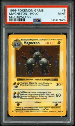 1999 POKEMON BASE SET SHADOWLESS #9 MAGNETON-HOLO PSA 9 - Image 1