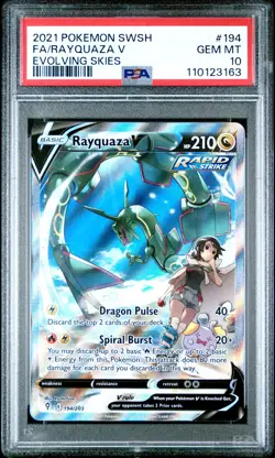 2021 POKEMON SWORD & SHIELD EVOLVING SKIES #194 FULL ART/RAYQUAZA V PSA 10 - Image 1