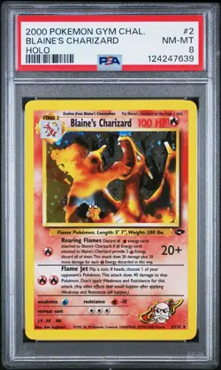 2000 POKEMON GYM CHALLENGE HOLO #2 BLAINE'S CHARIZARD PSA 8 - Image 1