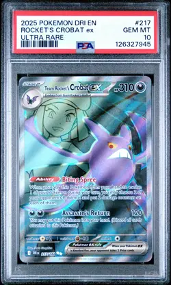 2025 POKEMON DRI EN-DESTINED RIVALS ULTRA RARE TEAM ROCKET'S CROBAT EX PSA 10 - Image 1