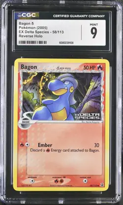 CGC 9 MINT Bagon 2005 EX Delta Species 58/113 Reverse Holo Stamped Pokemon Card - Image 1