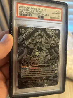 One Piece Teach OP09-093 3rd Anniversary Special Card Silver Parallel PSA 10 - Image 1