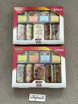 Pokemon Scarlet & Violet 151 - 5 Pack Mini Tins + 4 Promo Cards (2 Pack) - Image 1