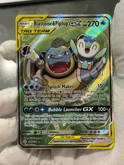 Pokemon TCG Blastoise & Piplup GX 215/236 Cosmic Eclipse Alternate Art Holo HP - Image 3